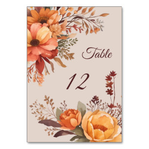 Numéro De Table Mariage Floral Rustique Aquarelle d'Automne 
