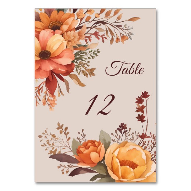 Numéro De Table Mariage Floral Rustique Aquarelle d'Automne  (Par défaut)