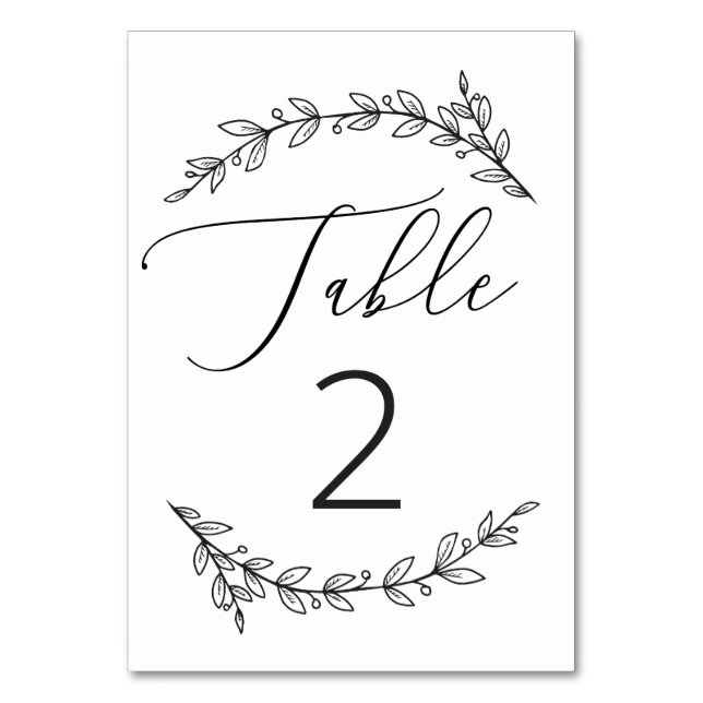 Numéro De Table Mariage floral rustique en écriture noir et blanc (Par défaut)