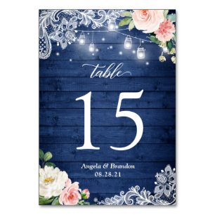 Numéro De Table Mariage floral rustique Mason bleu