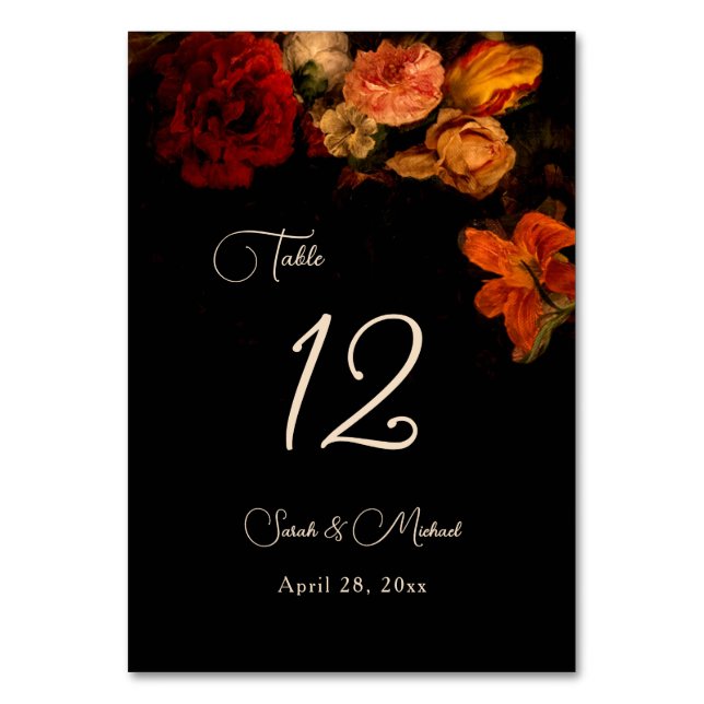 Numéro De Table Mariage Floral Sombre Élégant  (Par défaut)