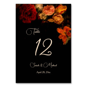 Numéro De Table Mariage Floral Sombre Élégant