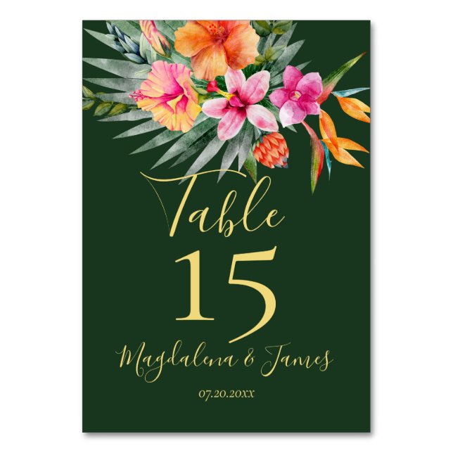 Numéro De Table Mariage floral tropical coloré rose et orange (Par défaut)