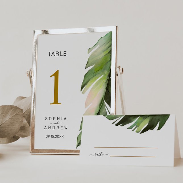 Numéro De Table Mariage floral tropical feuille de palme Numéro de (Créateur téléchargé)