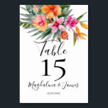 Numéro De Table Mariage floral tropical rose et orange<br><div class="desc">Le design tropical mariage est parfait pour les couples qui planifient un été,  une plage ou un mariage tropical. Les cartes présentent une belle aquarelle vibrante avec des fleurs tropicales dans les tons rose et orange,  qui rappellent un magnifique paradis insulaire.</div>