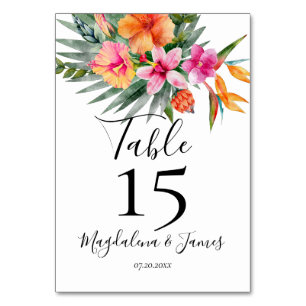 Numéro De Table Mariage floral tropical rose et orange