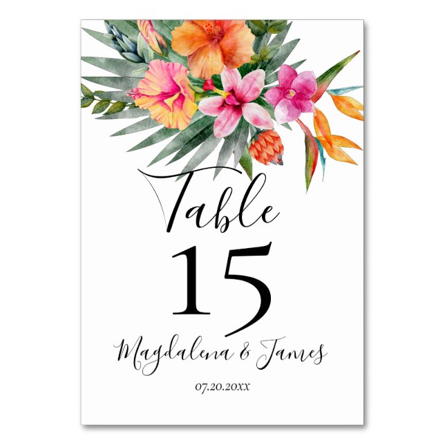 Numéro De Table Mariage floral tropical rose et orange (Par défaut)