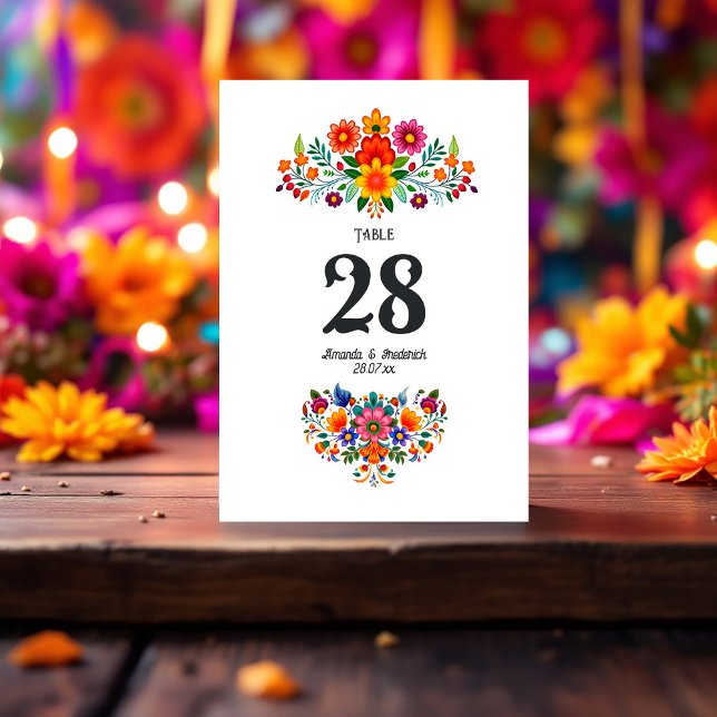 Numéro De Table Mariage Floral Vibrant Fiesta Mexicain (Vibrant Mexican Fiesta Floral Wedding Table Number)