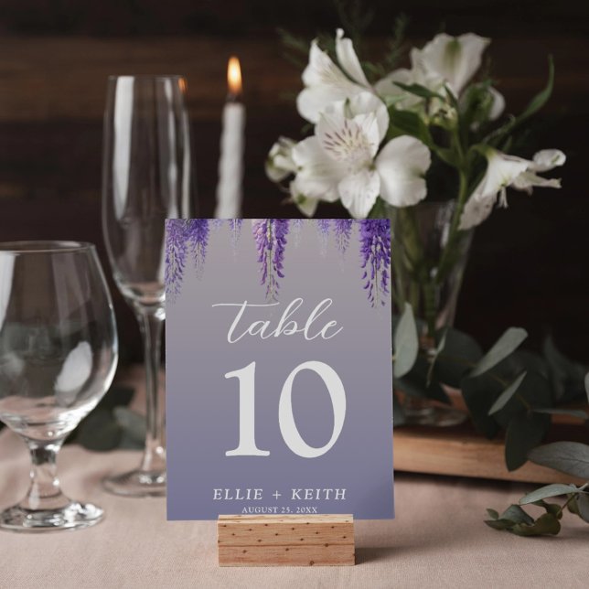 Numéro De Table Mariage floral violet à dégradé lunaire (Créateur téléchargé)