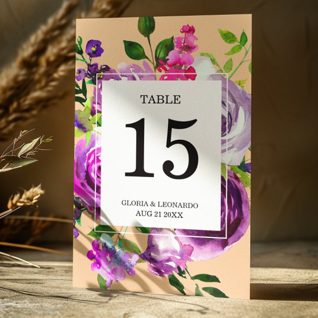 Numéro De Table Mariage floral violet romantique Numéro de tableau (Créateur téléchargé)