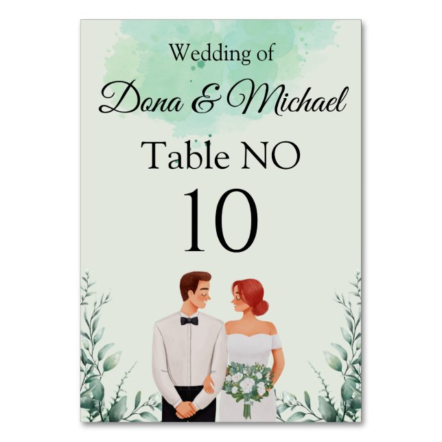Numéro De Table Mariage fluide aquarelle verte personnalisée (Par défaut)