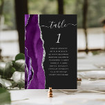 Numéro De Table Mariage foncé d'âge d'argent violet<br><div class="desc">Le bord gauche de cette élégante carte de numéro de table mariage moderne comporte une bordure d'aquarelle violette ornée d'une parties scintillant en faux argent. Le mot "table" apparaît en écriture manuscrite gris argenté sur un arrière - plan non noir. Ajoutez les noms de vos invités qui sont affectés à...</div>