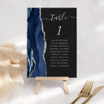 Numéro De Table Mariage foncé de l'agate en argent bleu marine<br><div class="desc">Le bord gauche de cette élégante carte de numéro de table mariage moderne comporte une bordure marine d'aquarelle bleu ornée d'une parties scintillant en faux argent. Le mot "table" apparaît en écriture manuscrite gris argenté sur un arrière - plan non noir. Ajoutez les noms de vos invités qui sont affectés...</div>