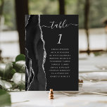 Numéro De Table Mariage foncé de l'âge d'argent noir<br><div class="desc">Le bord gauche de cette élégante carte de numéro de table mariage moderne comporte une bordure en aquarelle noire, ornée d'une parties scintillant en faux argent. Le mot "table" apparaît en écriture manuscrite gris argenté sur un arrière - plan non noir. Ajoutez les noms de vos invités qui sont affectés...</div>