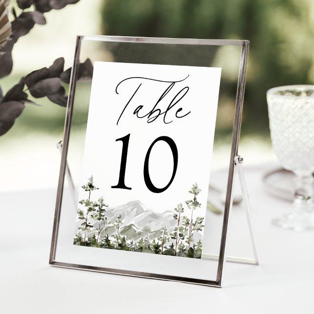 Numéro De Table Mariage forestier À feuillage persistant de la mon (Créateur téléchargé)