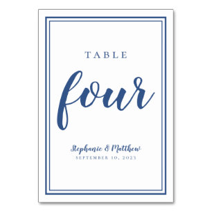 Numéro De Table Mariage Four Simple Bleu & Blanc Dîner Invité