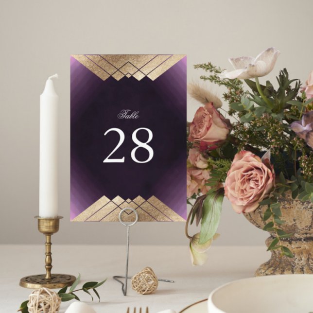 Numéro De Table Mariage Gatsby d'or violet géométrique (Créateur téléchargé)