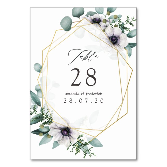 Numéro De Table Mariage géométrique à l'anémone d'eucalyptus aquar (Par défaut)