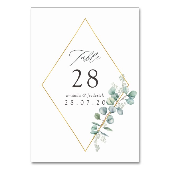 Numéro De Table Mariage géométrique à l'aquarelle eucalyptus (Par défaut)