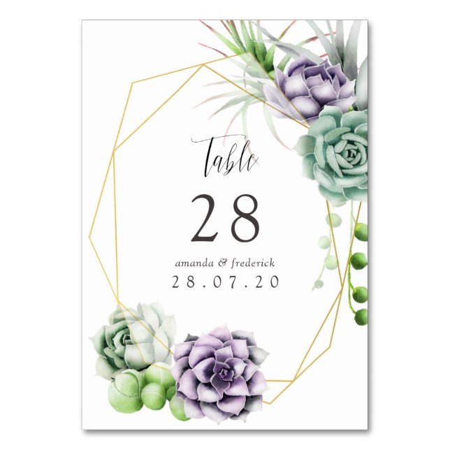 Numéro De Table Mariage Géométrique de Succulentes Aquarelle (Par défaut)