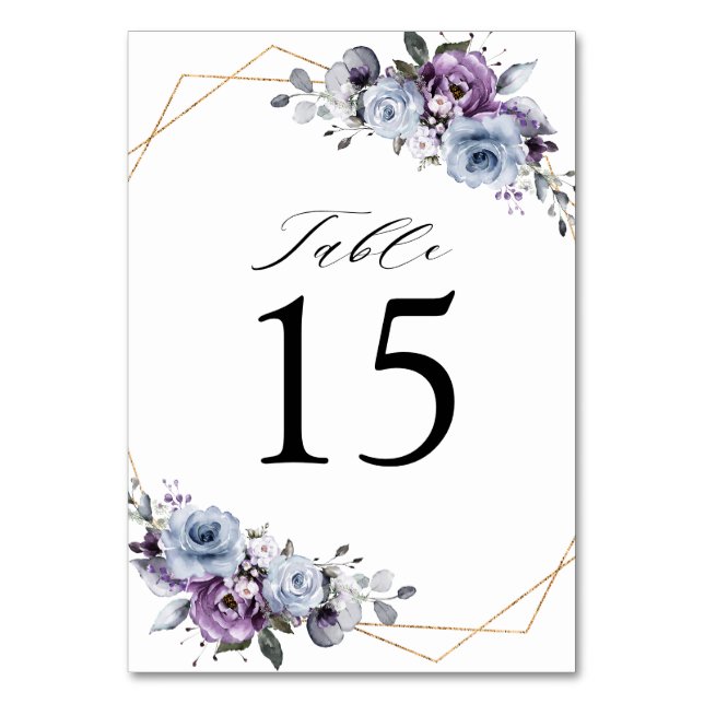 Numéro De Table Mariage géométrique en fleurs violettes poussiéreu (Par défaut)