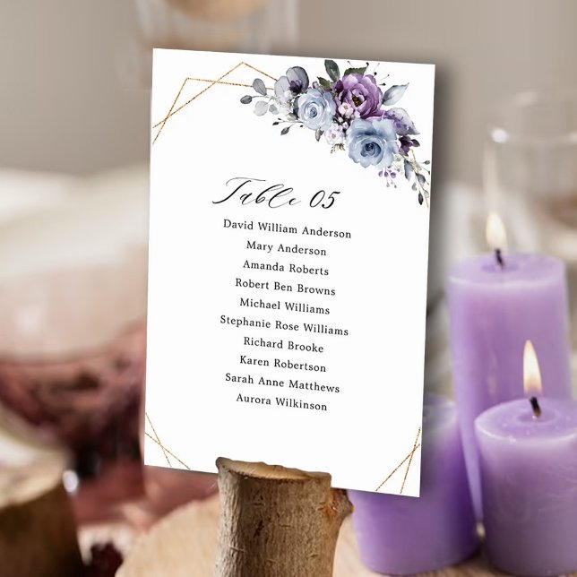 Numéro De Table Mariage géométrique en fleurs violettes poussiéreu (Créateur téléchargé)