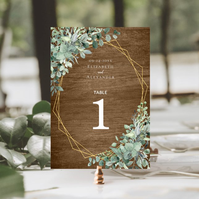 Numéro De Table Mariage géométrique Eucalyptus en bois rustique (Créateur téléchargé)