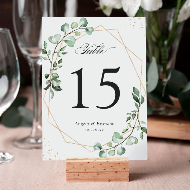 Numéro De Table Mariage géométrique Feuille Eucalyptus Numéro de t (Créateur téléchargé)