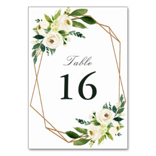 Numéro De Table Mariage géométrique fleuri blanc ivoire