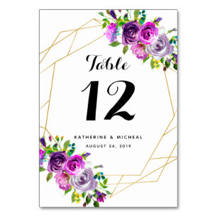 Numéro De Table Mariage géométrique floral pourpre Numéros de tabl