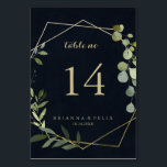 Numéro De Table Mariage Géométrique Gold Blue Green Calligraphie<br><div class="desc">Ce mariage de calligraphie bleu or géométrique est parfait pour un mariage moderne. Le design présente de beaux feuilles verts peints à la main dans un arrière - plan bleu foncé, ornant un cadre géométrique doré. Il s'agit d'un numéro de table recto-verso. Ajoutez chaque numéro de table dont vous avez...</div>