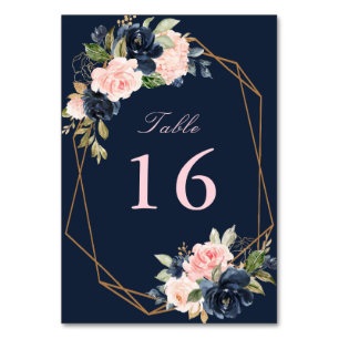 Numéro De Table mariage géométrique marine et rose fleuri