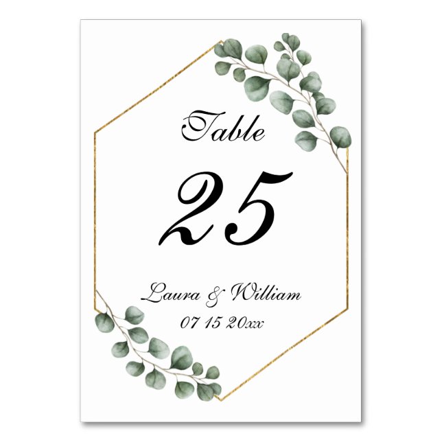 Numéro De Table Mariage Géométrique Pailleté Eucalyptus Verdure (Par défaut)