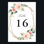 Numéro De Table mariage géométrique rose pâle<br><div class="desc">un joli cadre géométrique fleuri avec des fleurs roses vertes et aquarelles. Le texte et les couleurs de cette carte peuvent être personnalisés.</div>