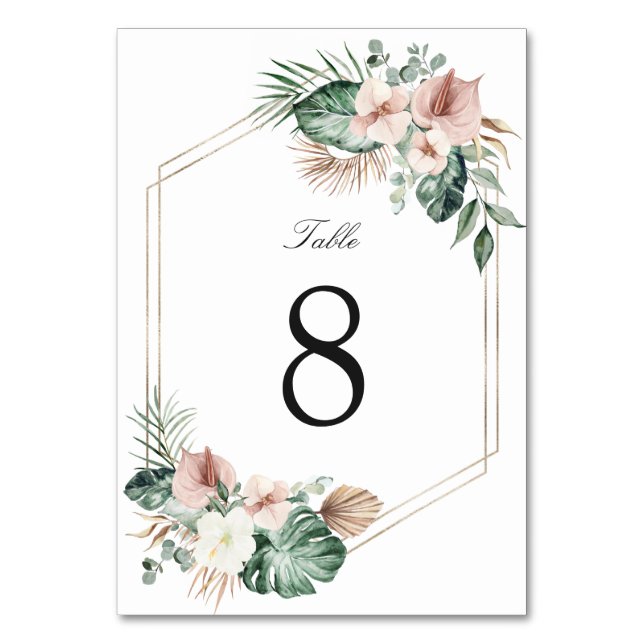 Numéro De Table Mariage géométrique Tropical Palm Floral Blush Gol (Par défaut)