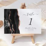 Numéro De Table Mariage Gold Rose noir<br><div class="desc">Le bord gauche de cette élégante carte de numéro de table mariage moderne comporte une bordure en aquarelle noire,  ornée d'une parties scintillant en or rose. Le texte personnalisable combine écriture manuscrite gris fusain,  et polices italique et cuivre sur un arrière - plan blanc.</div>