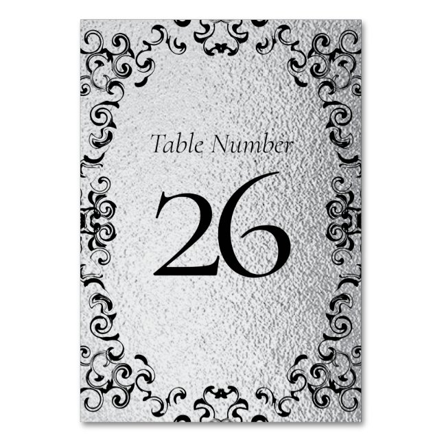 Numéro De Table Mariage gothique argenté et noir (Dos)