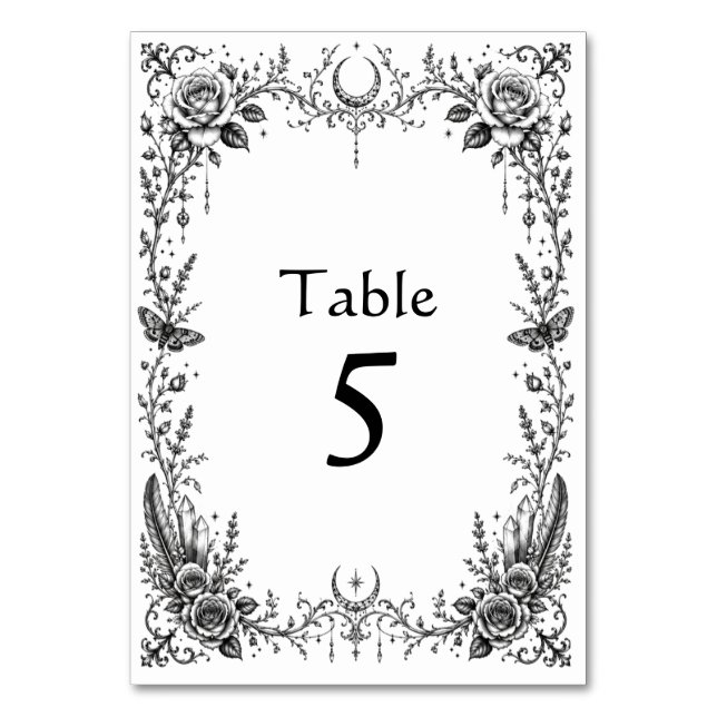 Numéro De Table Mariage gothique botanique noir et blanc (Par défaut)