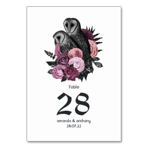 Numéro De Table Mariage gothique de hiboux floraux mauves