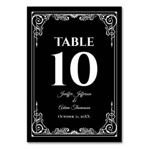 Numéro De Table Mariage gothique élégant noir et blanc