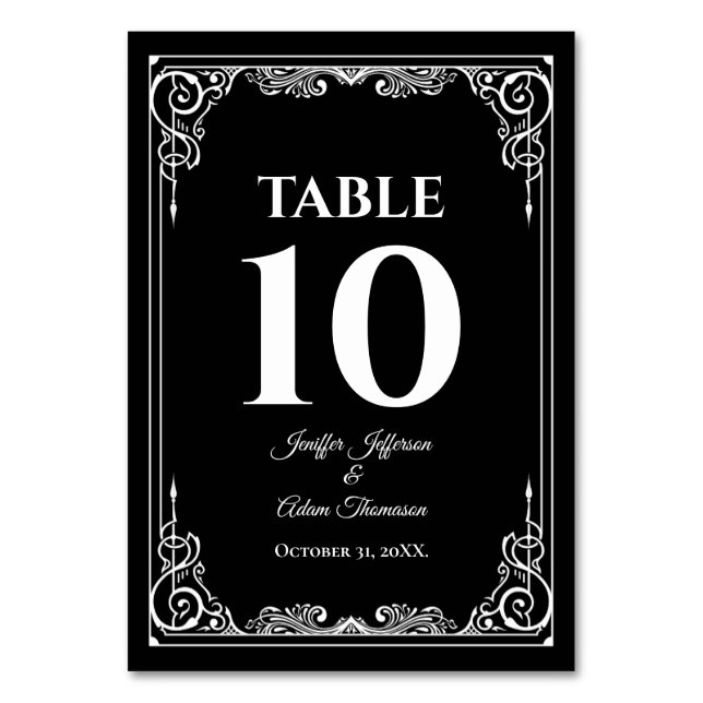 Numéro De Table Mariage gothique élégant noir et blanc (Par défaut)