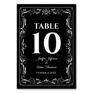 Numéro De Table Mariage gothique élégant noir et blanc