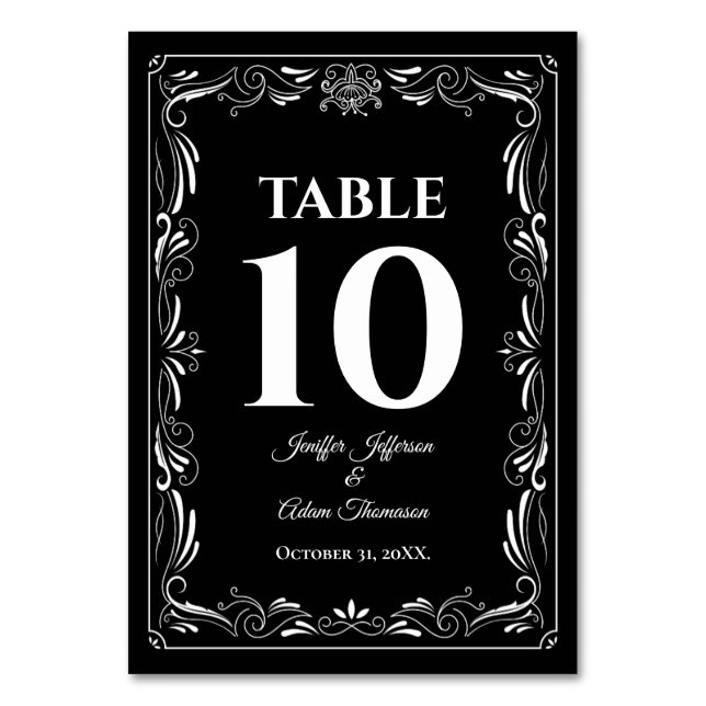 Numéro De Table Mariage gothique élégant noir et blanc (Par défaut)