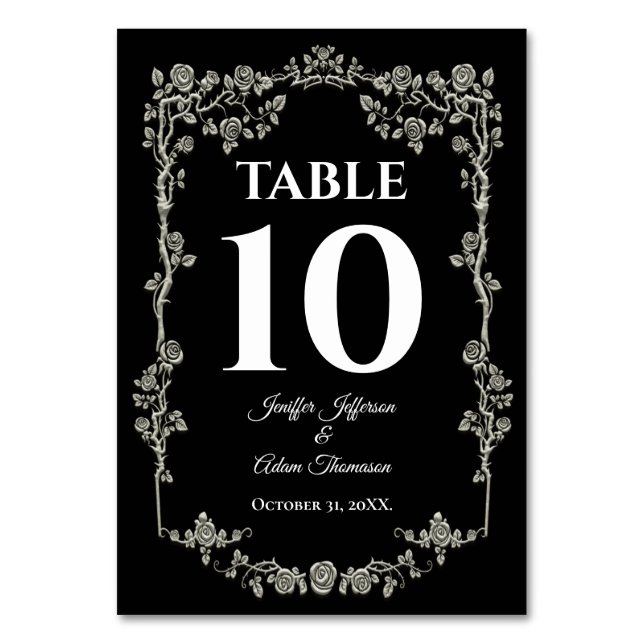 Numéro De Table Mariage gothique élégant noir et blanc (Par défaut)