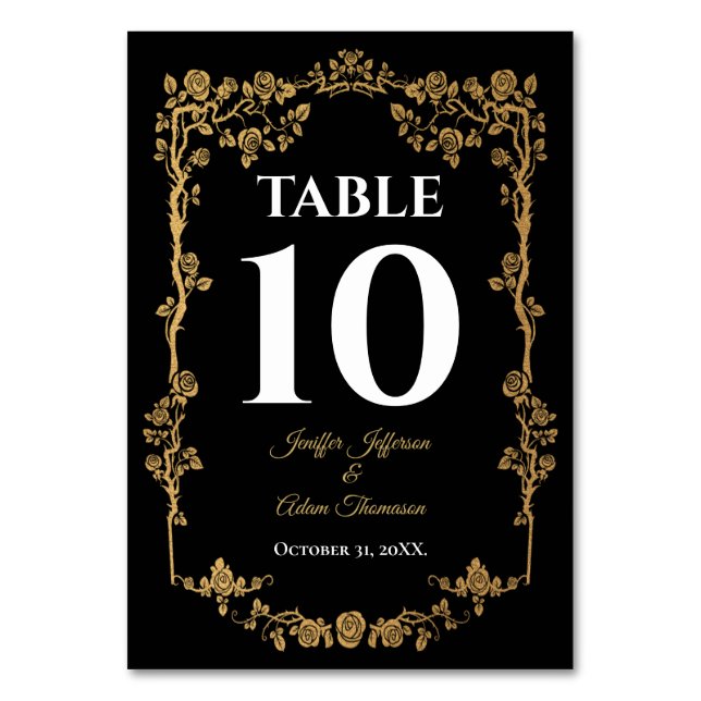 Numéro De Table Mariage gothique élégant noir et or (Par défaut)