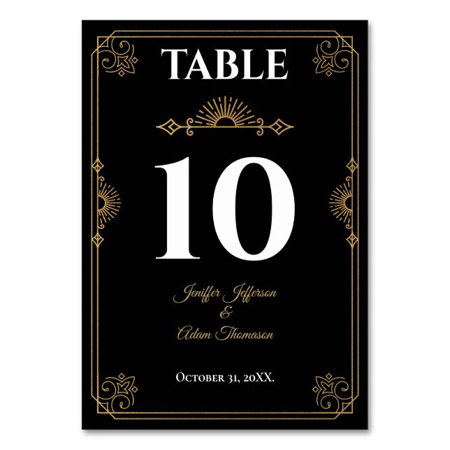Numéro De Table Mariage gothique élégant noir et or (Par défaut)