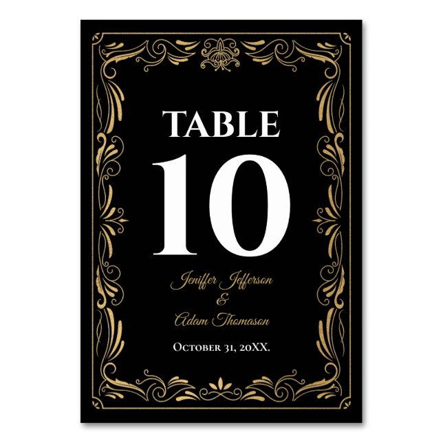 Numéro De Table Mariage gothique élégant noir et or (Par défaut)