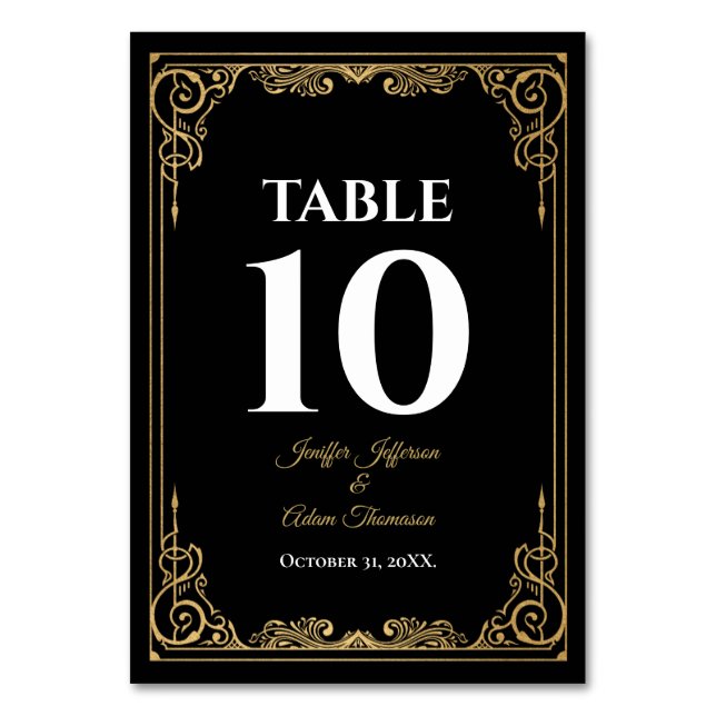 Numéro De Table Mariage gothique élégant noir et or (Par défaut)