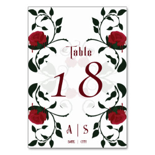 Numéro De Table Mariage gothique Laisser les roses rouges Moody
