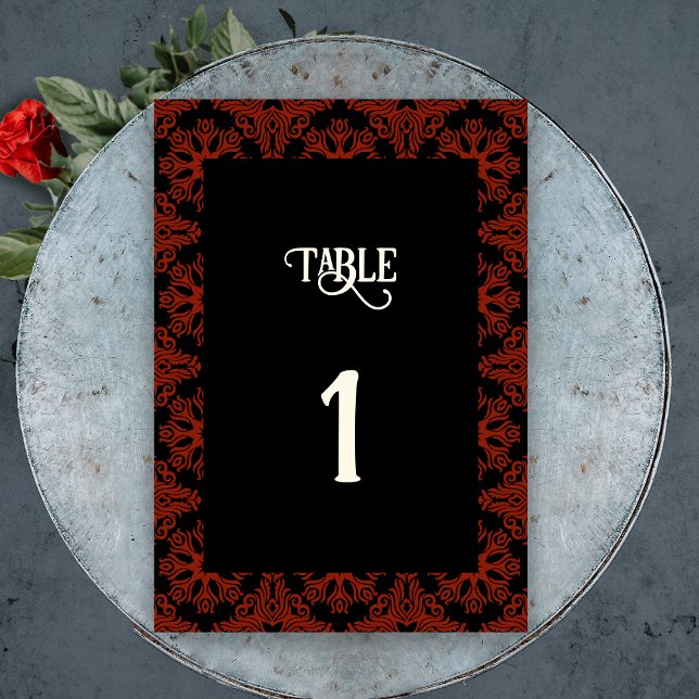 Numéro De Table Mariage gothique noir et rouge (Black and Red Floral Gothic Elegant Wedding Invitation Belly Band)